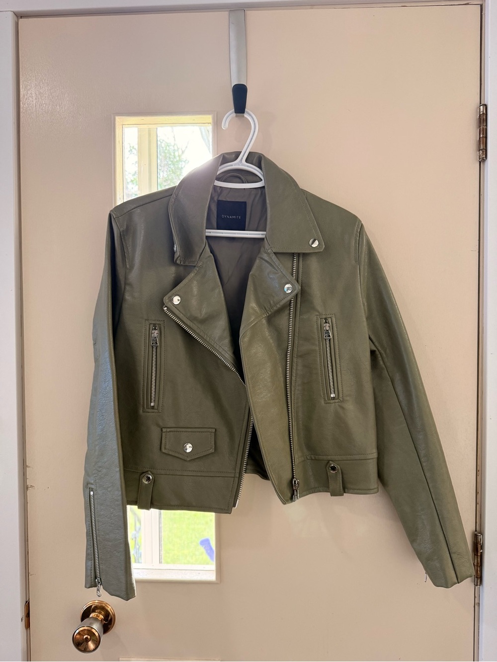 Faux Leather Jacket - Olive colour